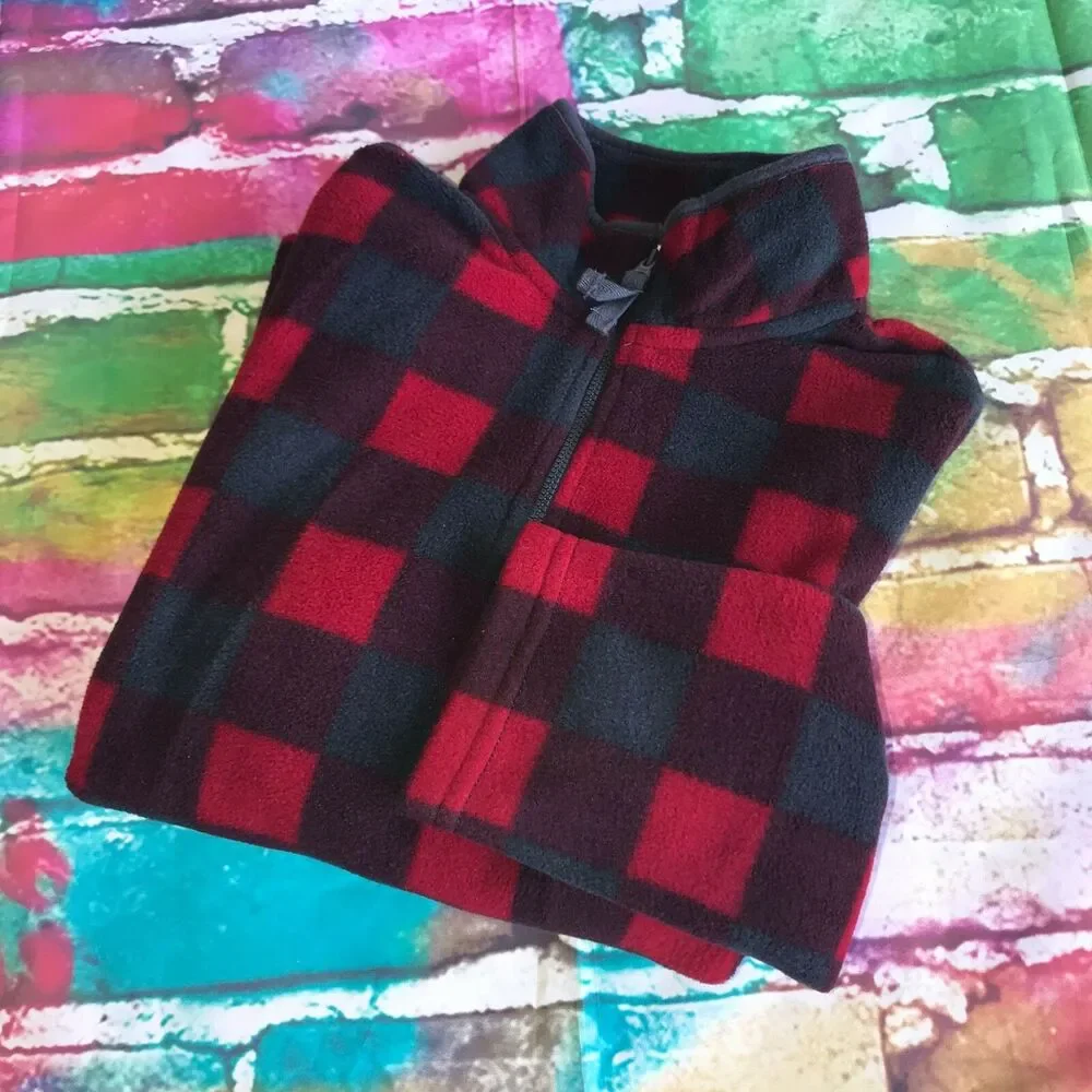 Gymboree Boy Pullover 10 12 Mix n Match Gray Red Buffalo Check Fleece Sweatshirt